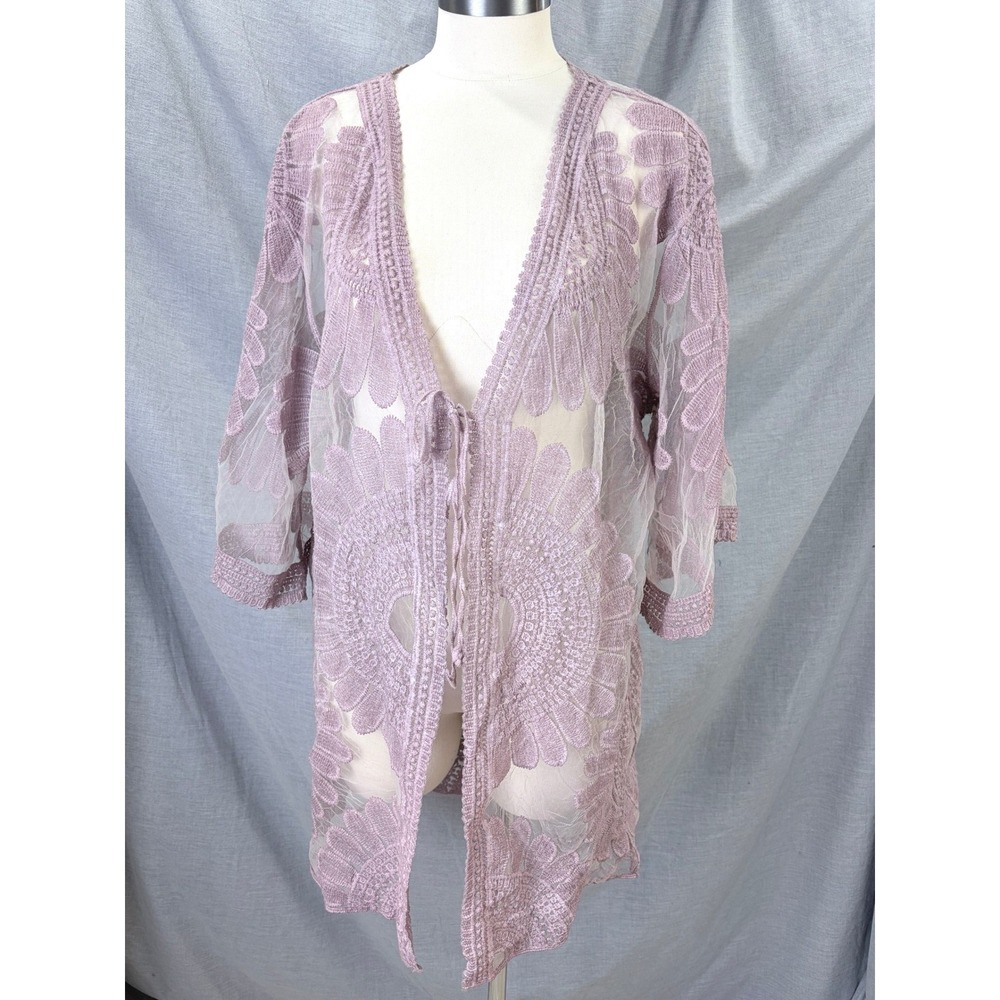 Simply‎ Couture Mauve Lace Kimono Cardigan Boho Duster Lavender OS